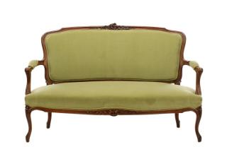 Appraisal: French Louis XV Style Green Upholstered Settee Continental th century