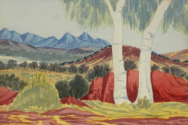 Appraisal: Edwin Pareroultja - Two Gum Trees watercolour signed indistinctly lower