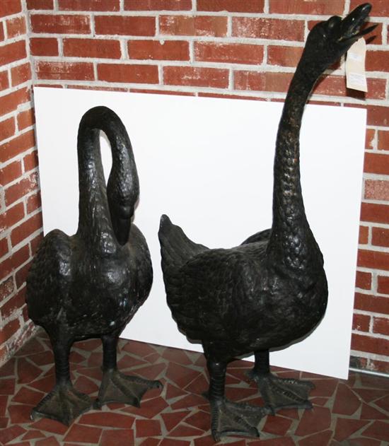 Appraisal: Pair of black bronze swans H and