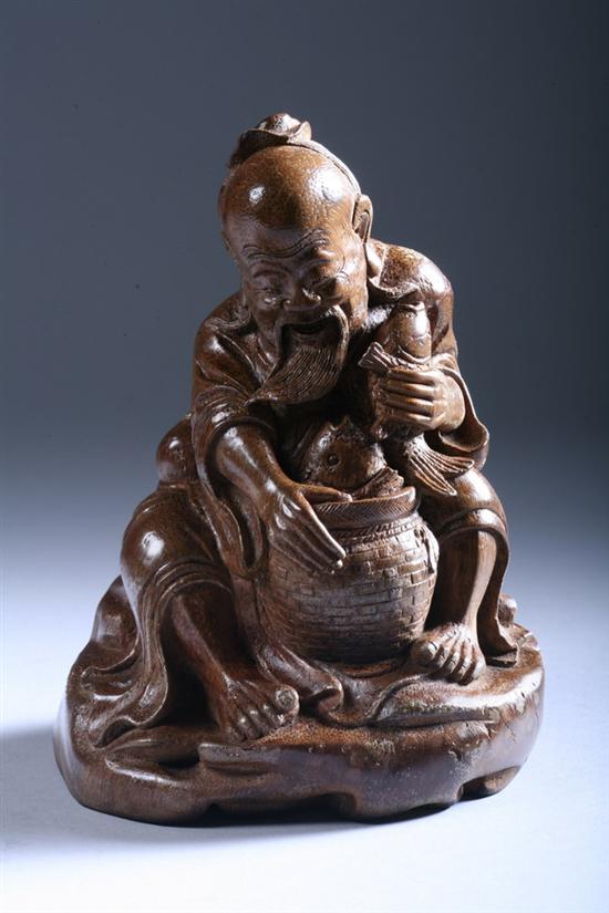 Appraisal: CHINESE BAMBOO FIGURE OF FISHERMAN - in high Good condition