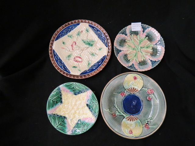 Appraisal: Majolica Pottery Plates Etruscan seaeed coral star leaf heron fan