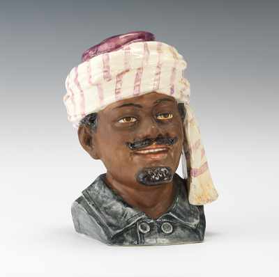 Appraisal: A Majolica Turbaned Head Humidor Jar Ceramic with high gloss