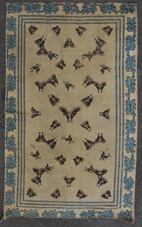 Appraisal: Chinese Butterfly Rug with pile wear loss stains repairs end