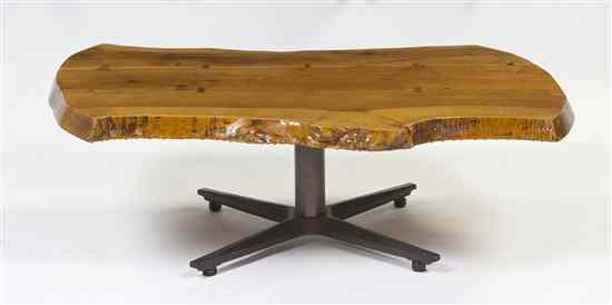 Appraisal: A Burlwood Low Table of naturalistic rectangular form raised on