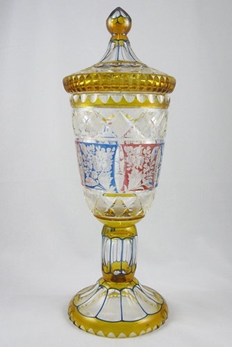 Appraisal: AN AUSTRIAN HAND CUT AND ENGRAVED CRYSTAL COVERED GOBLET Six