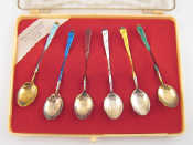 Appraisal: A set of six Danish enamelled sterling silver teaspoons by