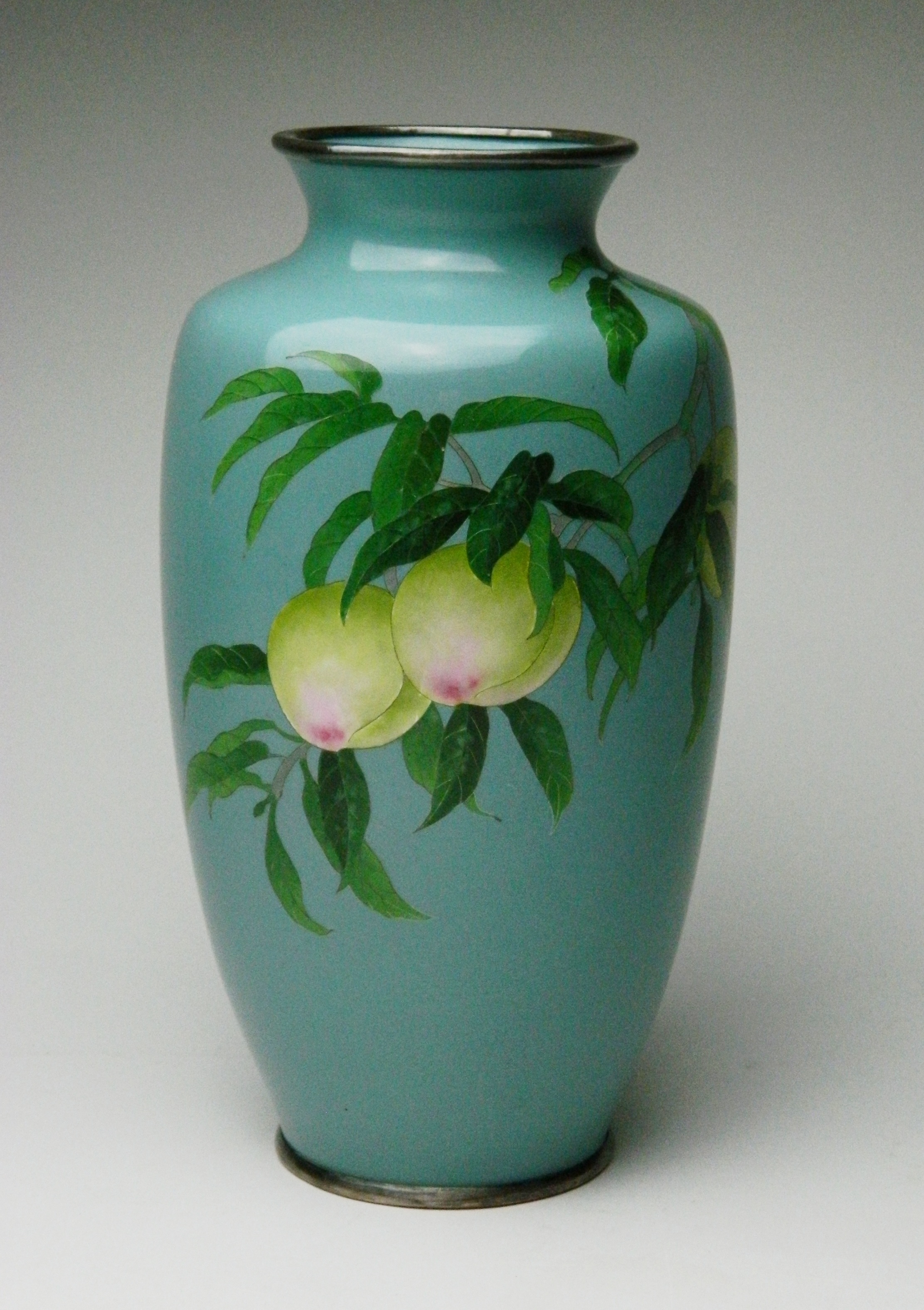 Appraisal: Japanese cloisonne vase- peach and foliage motif on blue-gray ground