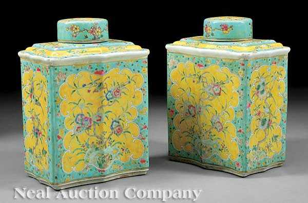 Appraisal: A Pair of Chinese Famille Jaune Porcelain Tea Canisters each