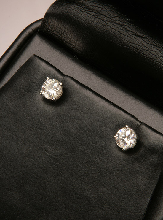 Appraisal: Pair of -Karat White-Gold and Diamond Ear Studs Each four-prong