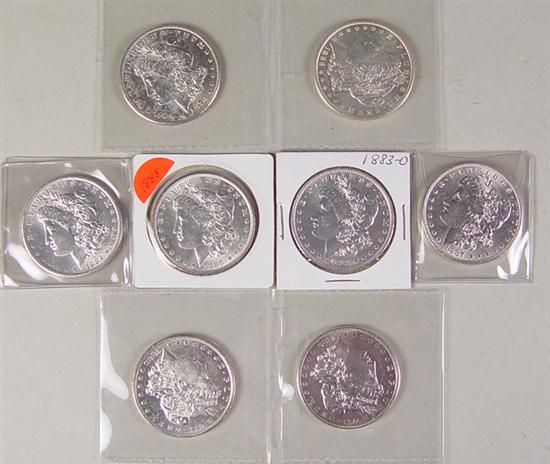 Appraisal: Eight Uncirculated Morgan Dollars Dates include -S -O coins -O