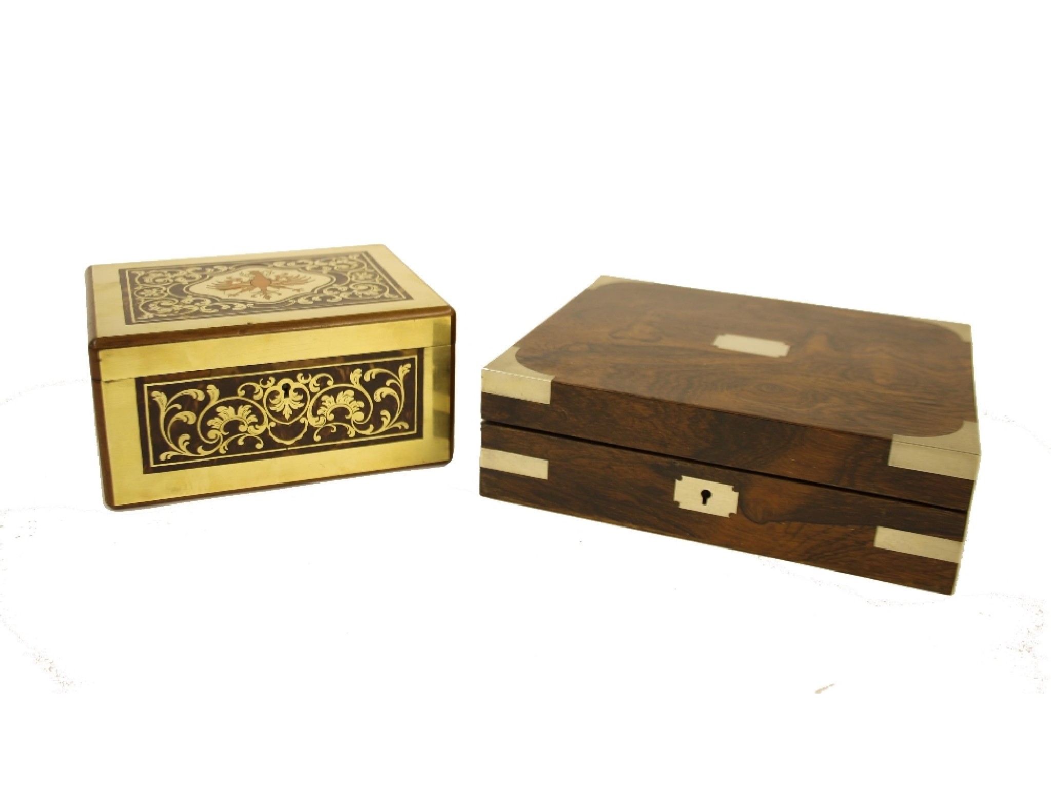 Appraisal: Good th century rosewood and brass bound instrument box the