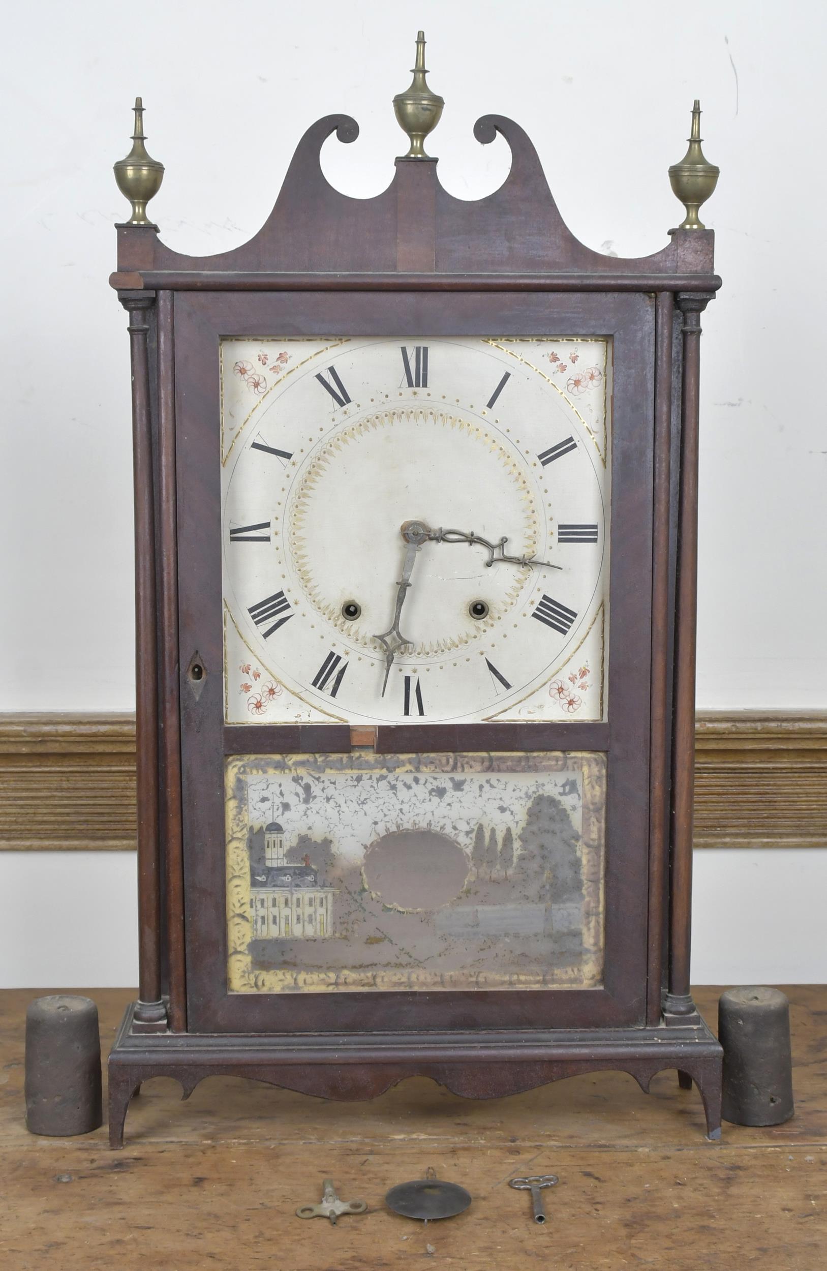 Appraisal: E TERRY AND SONS PILLAR AND SCROLL CLOCK CT early