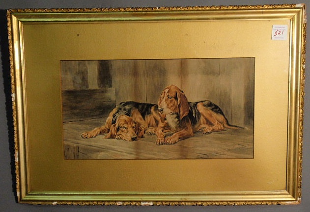 Appraisal: Watercolor painting of bloodhounds signed E Borden x