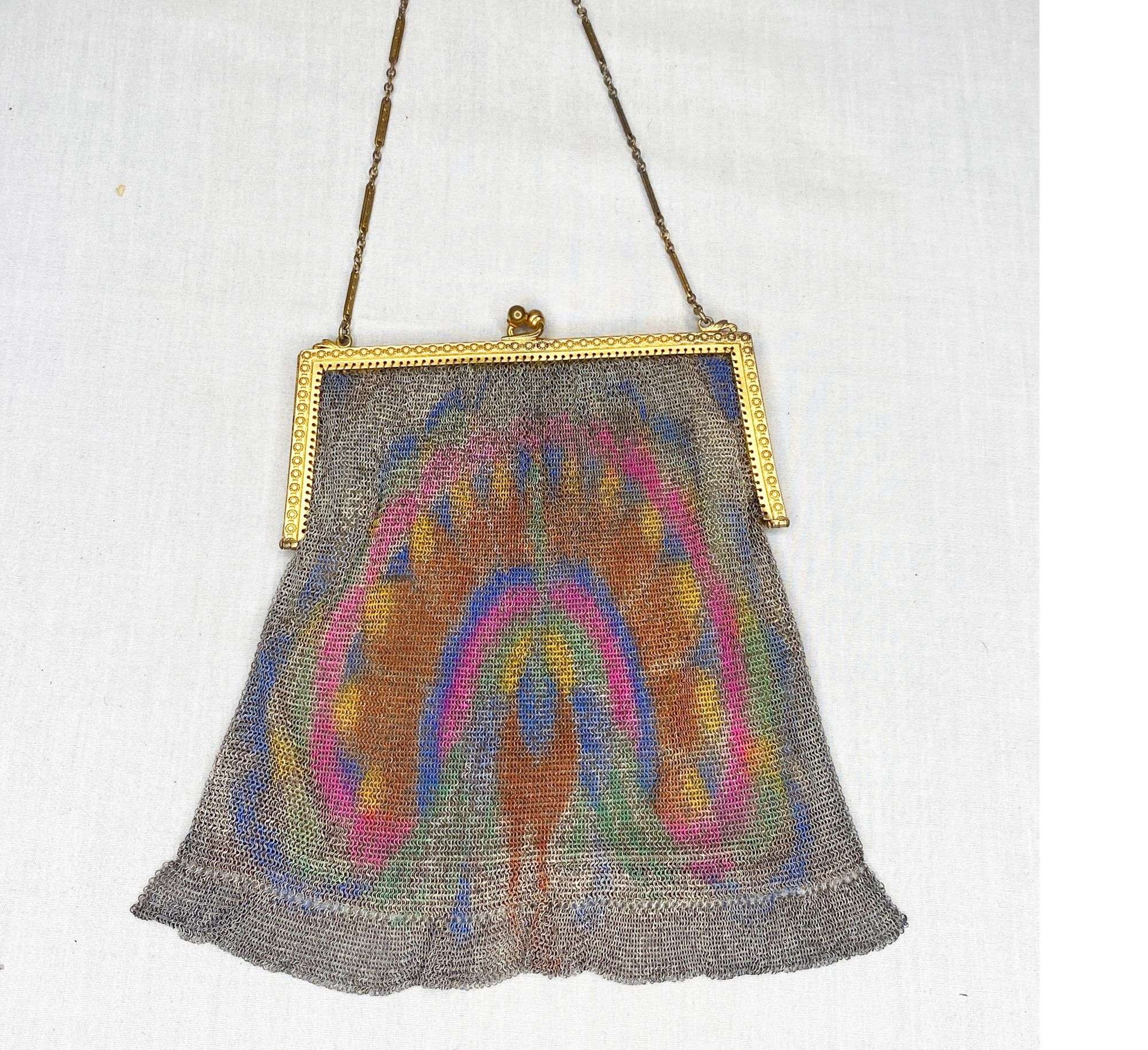 Appraisal: Whiting and Davis Enameled Dresden Mesh Hand Bag with Peacock