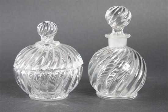 Appraisal: Czechoslovakian molded glass scent bottle with matching powder jar Estimate