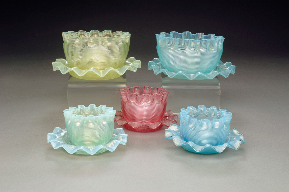 Appraisal: GROUP OF THREADED GLASS BOWLS AND LINERS BOSTON AND SANDWICH