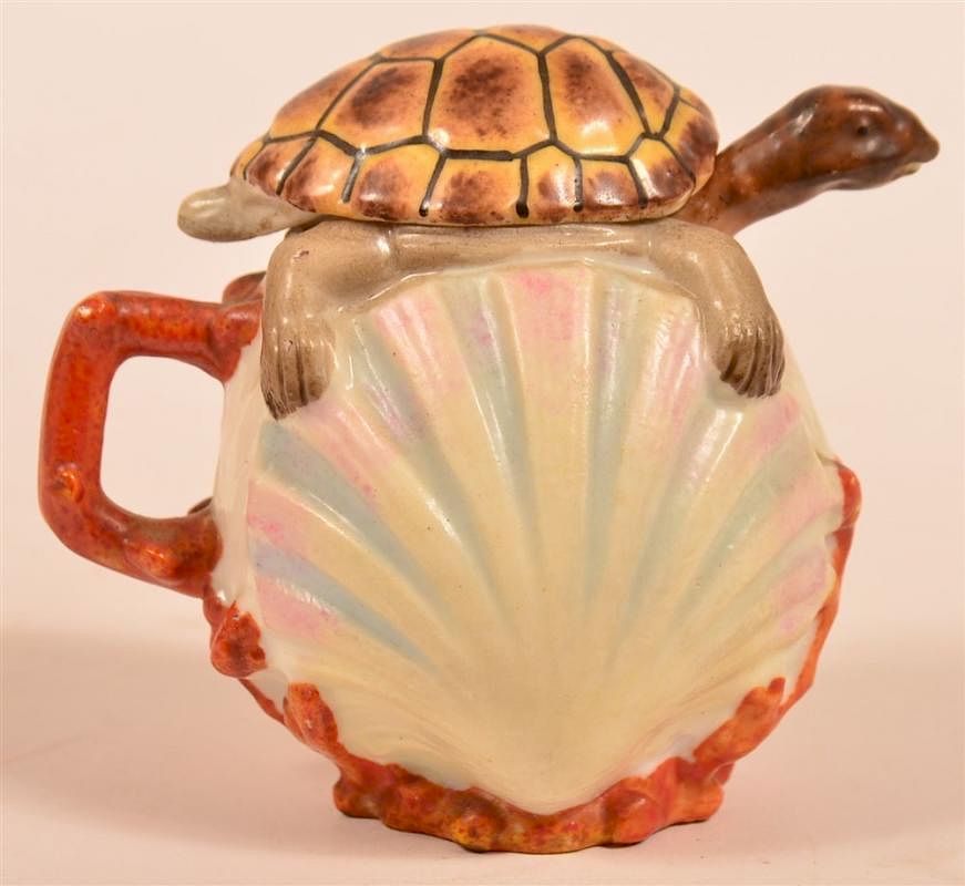 Appraisal: Hand Painted Bisque Turtle Mustard Pot Unsigned German Late th