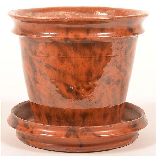 Appraisal: th Century Mottle Glazed Redware Flower Pot th Century Mottle