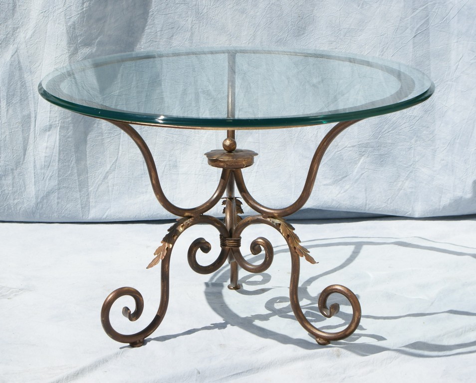 Appraisal: Glass Top and Metal frame side table with leaf accents