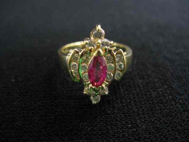 Appraisal: Ruby Diamond Ring rich carat marquis gem surrounded by diamonds