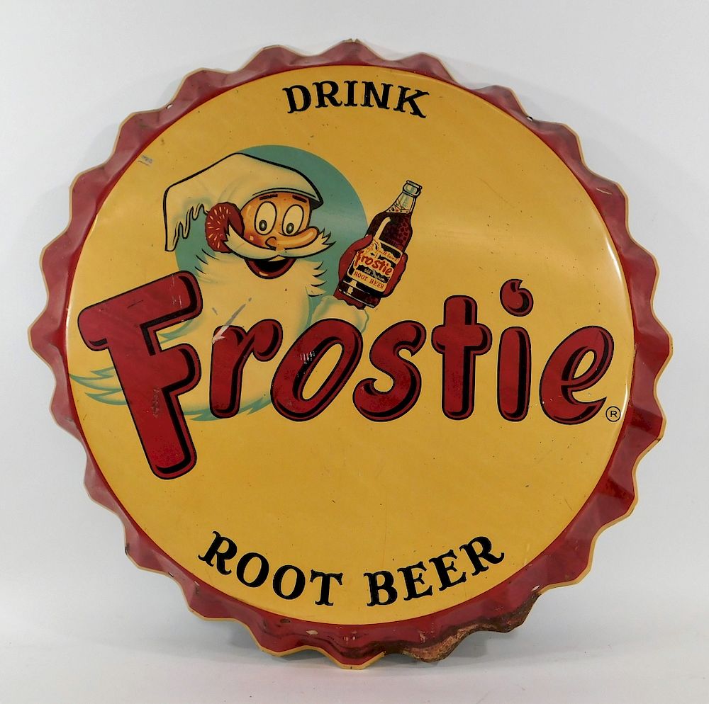 Appraisal: LARGE Drink Frostie Root Beer Tin Bottle Cap Sign United