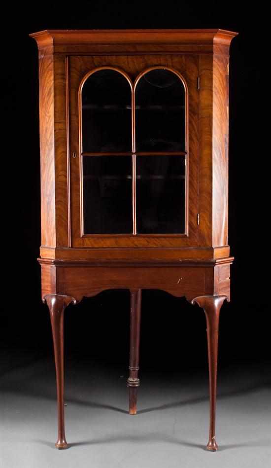 Appraisal: Victorian walnut glazed panel corner display cabinet on stand with