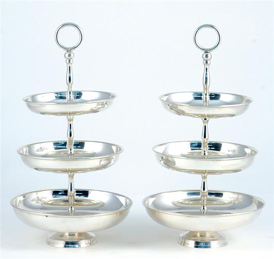 Appraisal: Pair silverplate dessert stands three graduated tiers supported by shaped