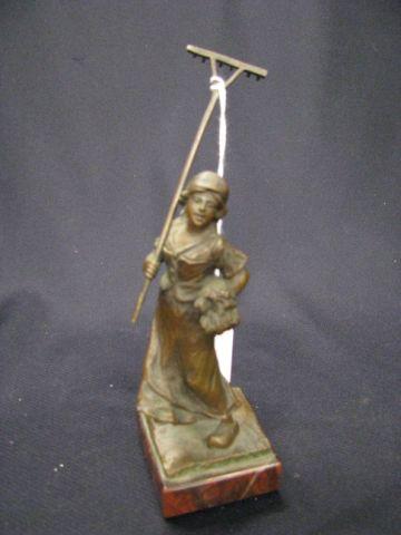 Appraisal: French Victorian Bronze of a Peasant Farm Girl red marble