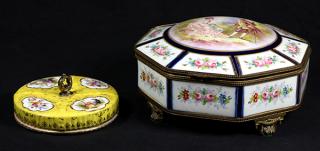 Appraisal: Lot of Sevres style porcelain lidded casket Lot of Sevres