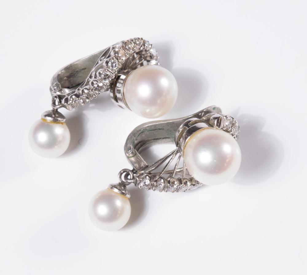 Appraisal: PAIR OF AKOYA PEARL AND DIAMOND CLIP-ON EARRINGS each k