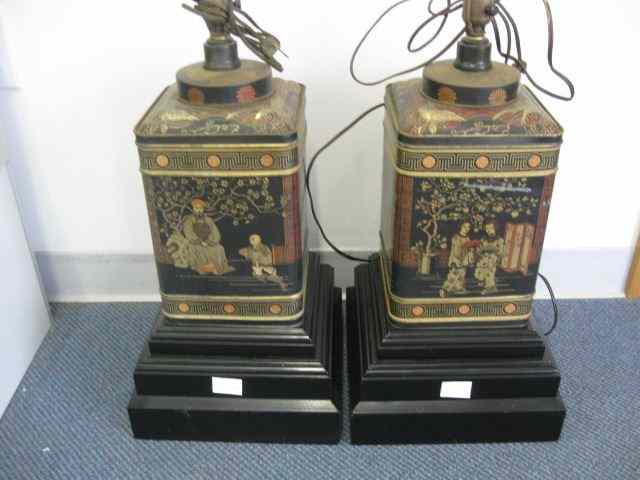 Appraisal: Pair of Tole Style Tin Tea Cannisters made into lamps