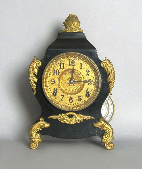 Appraisal: Ansonia iron mantle clock h together with a French mantle