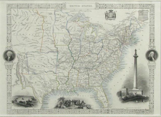 Appraisal: Antique Map of United States with western territories portrait medallions