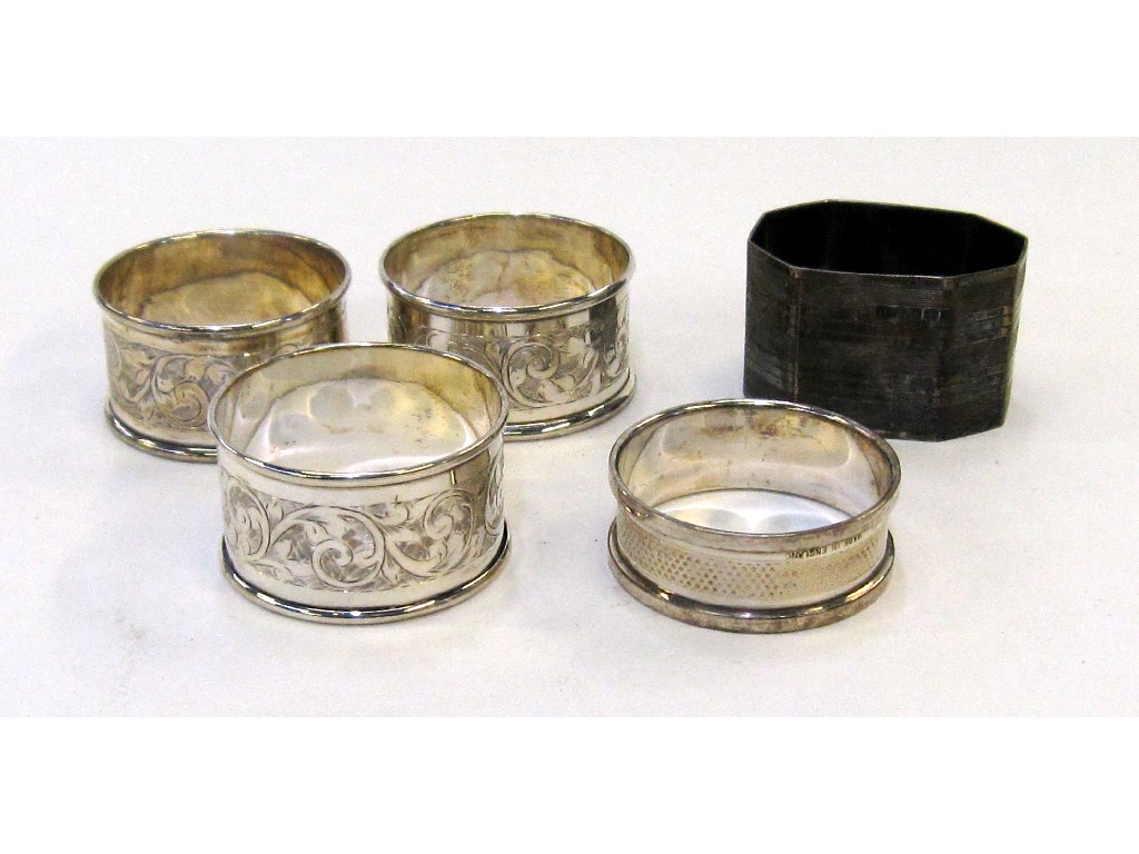 Appraisal: Lot comprising set of three silver napkin rings Chester and