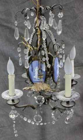 Appraisal: Bronze and Crystal Chandelier with Wedgwood StylePlaques From a Bronxville