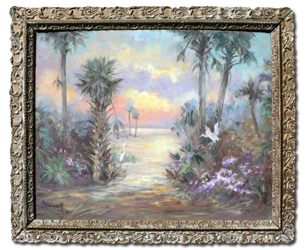 Appraisal: STOCKWELL Catherine American - Florida backwater scene with egrets OIL