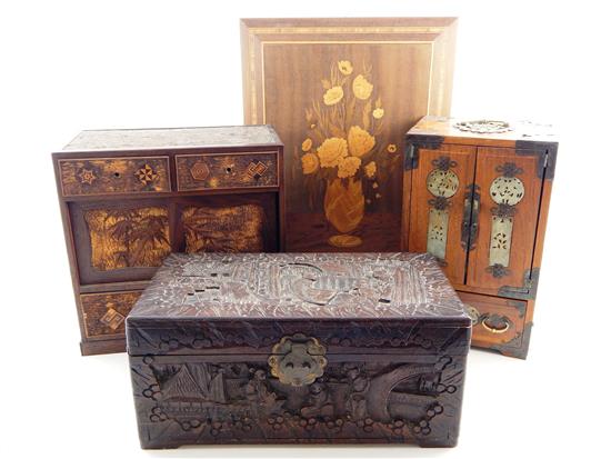 Appraisal: th C inlaid wooden decorative arts four pieces Moroccan style