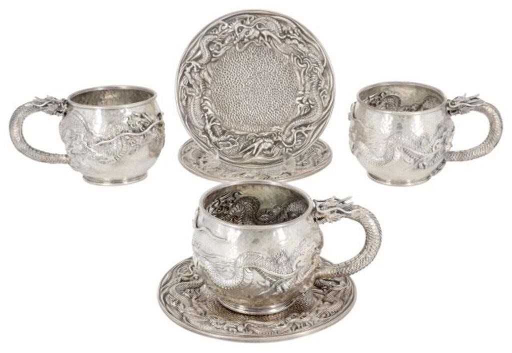 Appraisal: lot of Japanese Meiji period silver cups and saucers Sanju