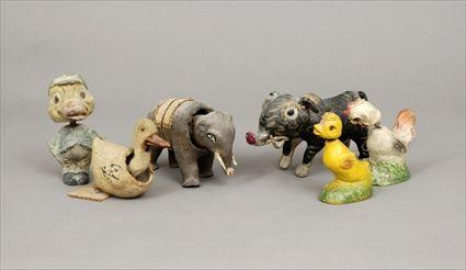 Appraisal: Six Chalkware and Papier-M ch Bobbing-Head Animal Figures Six Chalkware