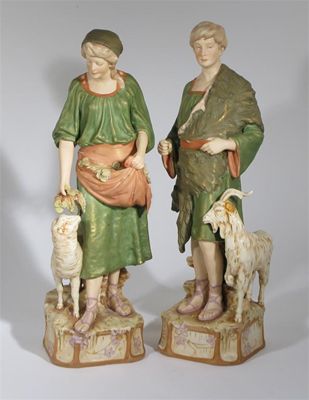 Appraisal: A pair of Royal Dux figures modelled as a shepherd