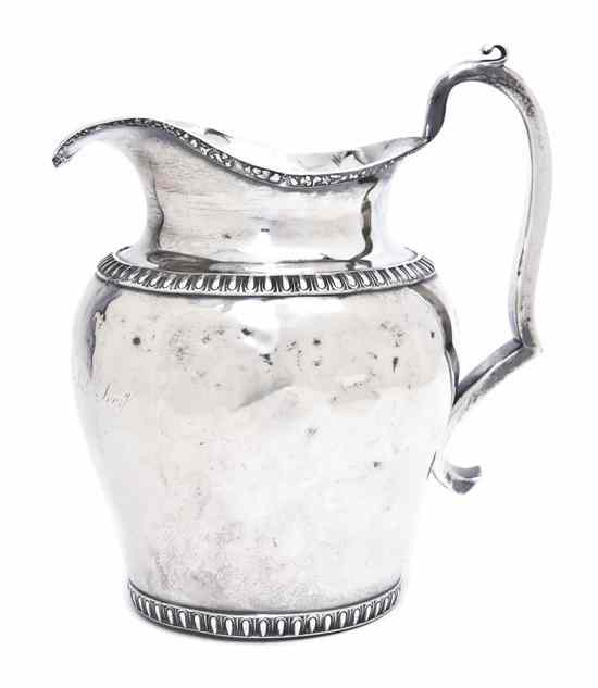 Appraisal: An American Coin Silver Pitcher Garret Eoff New York -