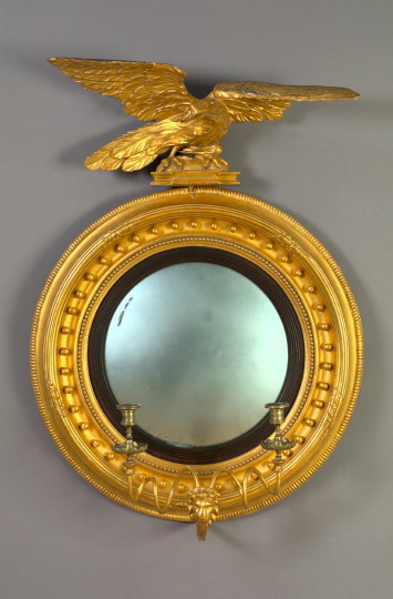 Appraisal: Fine English Giltwood Convex Girandole Looking Glass first quarter th