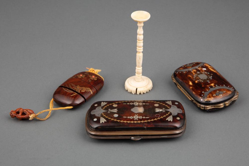 Appraisal: Two English Victorian Silver and Mother-of-Pearl Inlaid Tortoiseshell Etui th