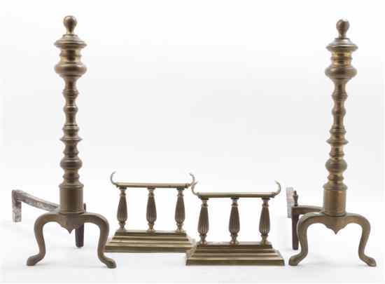 Appraisal: A Pair of Continental Brass Andirons of repeating baluster form