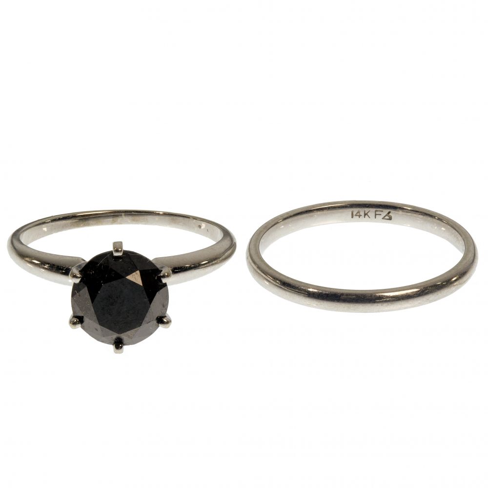 Appraisal: K WHITE GOLD AND BLACK DIAMOND ENGAGEMENT AND WEDDING RINGSEngagement