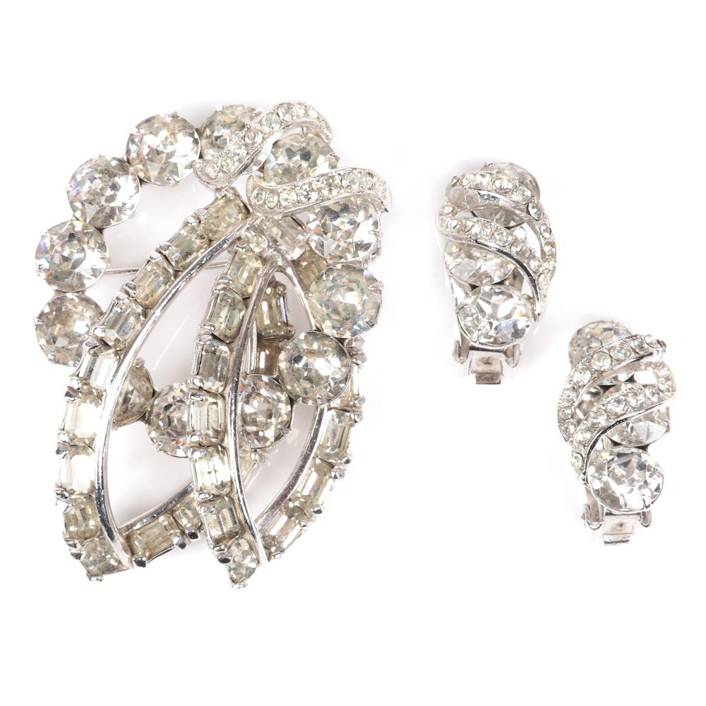 Appraisal: EISENBERG BROOCH AND EARRING SET WITH LINES OF LARGE BAGUETTE