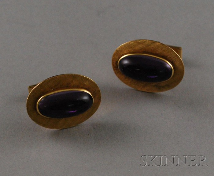 Appraisal: Pair of kt Gold and Amethyst Cuff Links total dwt