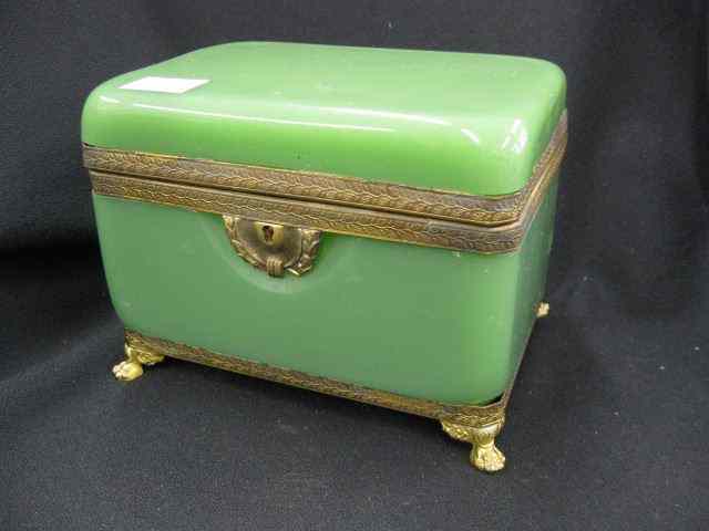 Appraisal: Victorian Jadite Art Glass Dresser Box ormoulu mounted footed ''