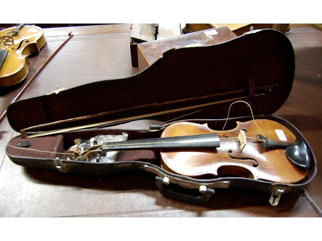 Appraisal: Late th century violin in case c w bow both