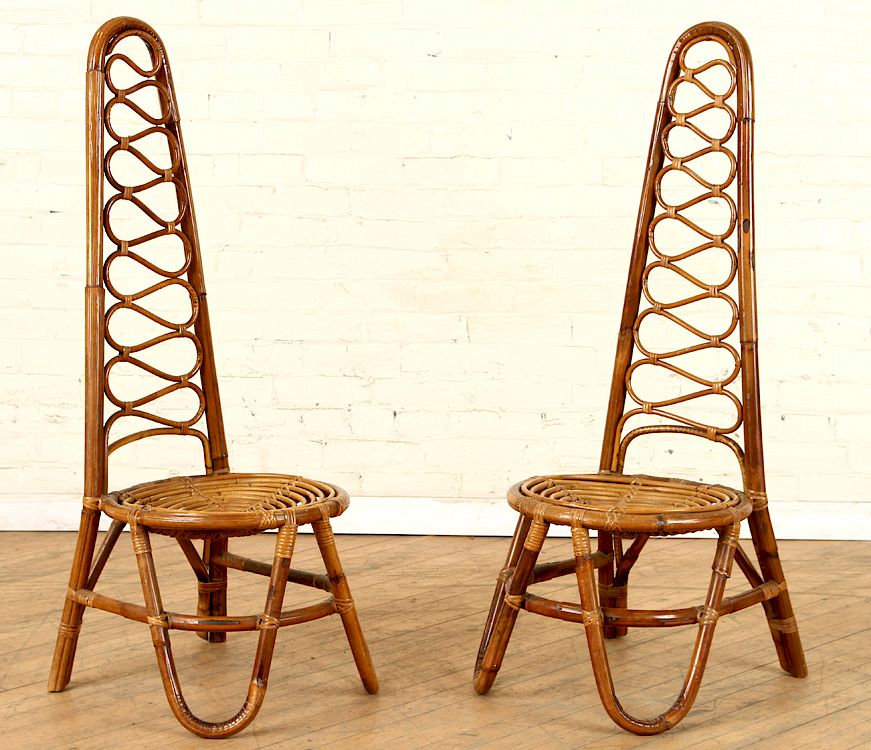 Appraisal: PAIR RATTAN CHAIRS HIGH BACKS WOVEN DESIGN C A pair